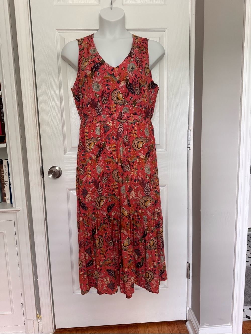 Evereve Sleeveless Coral Floral Midi Dress XL